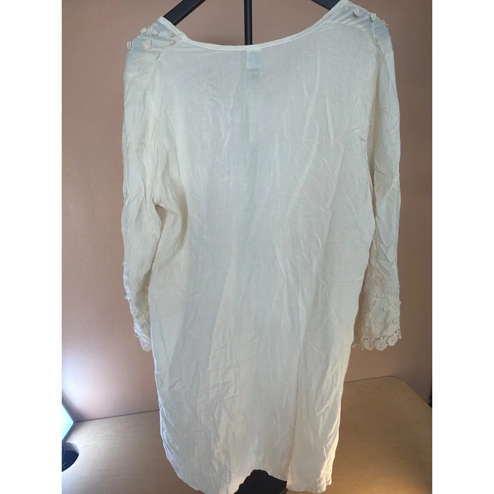 XCVI Womens White Embroidered Crochet Lace Tunic Top V-Neck High-Low 11470 L NEW
